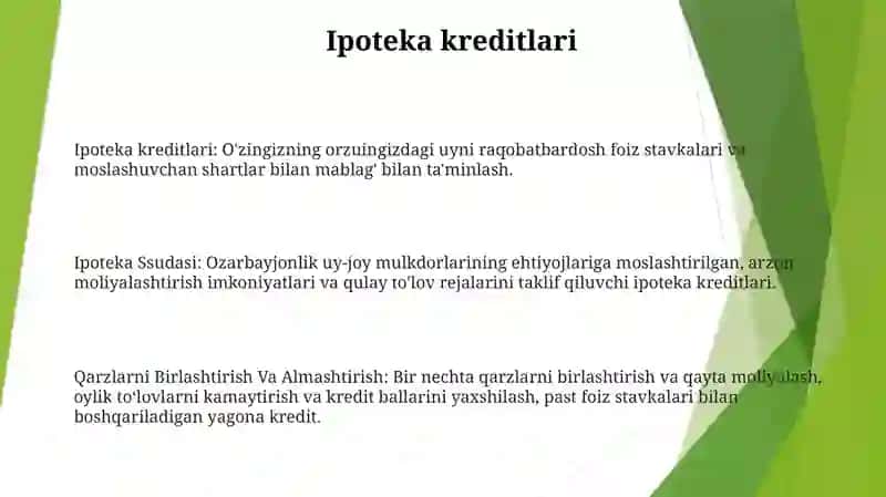 Ipoteka Ssudasi.Qarzlarni Birlashtirish Va Almashtirish 2