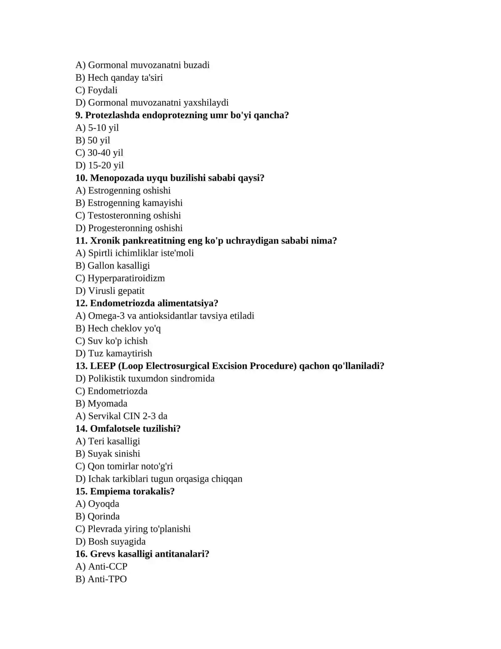 Tibbiyot fanlari testi 2