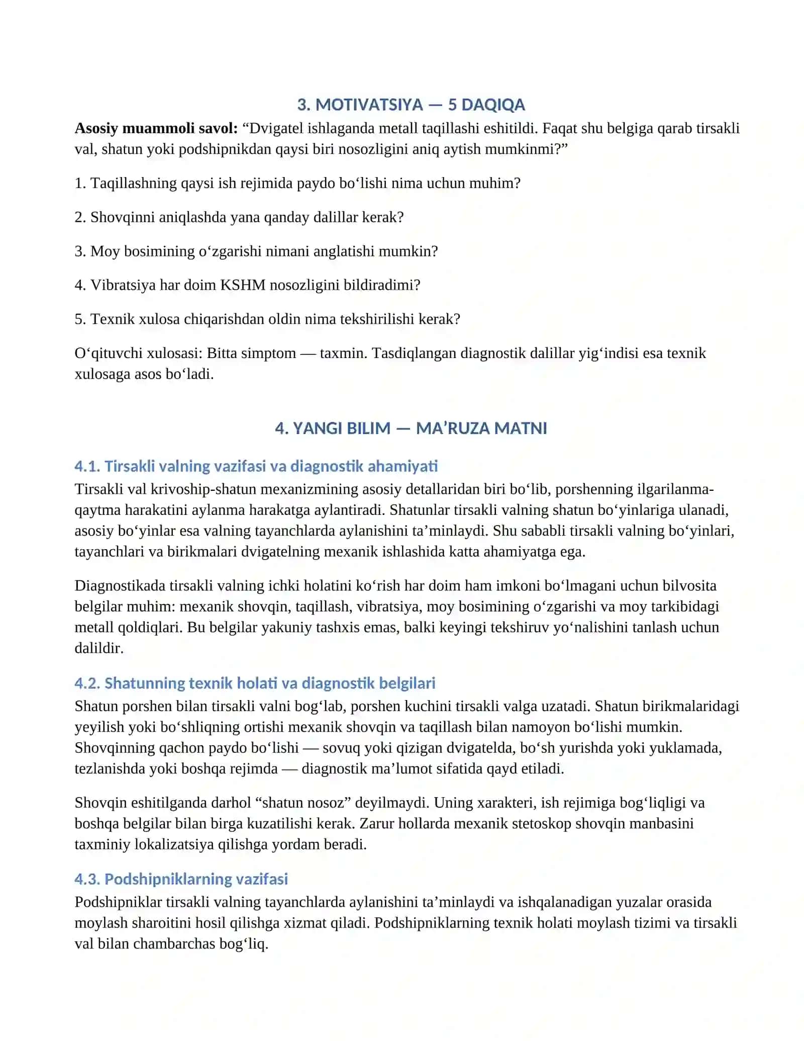 5_mavzu.Tirsakli_val_shatun_podshipnik_diagnostik_belgilari DARS PAKETI 2