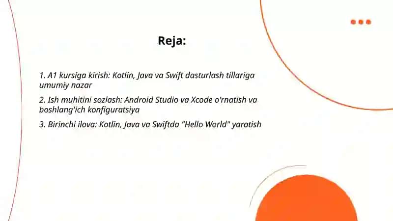A1 Kotlin, Java va Swift dasturlash tillarida ilovalar ishlab chiqish 2