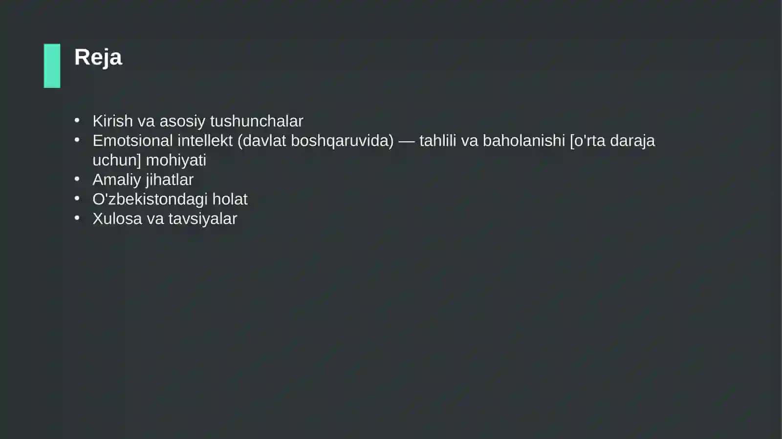 Emotsional intellekt (davlat boshqaruvida) — tahlili va baholanishi [o'rta daraja uchun] 2