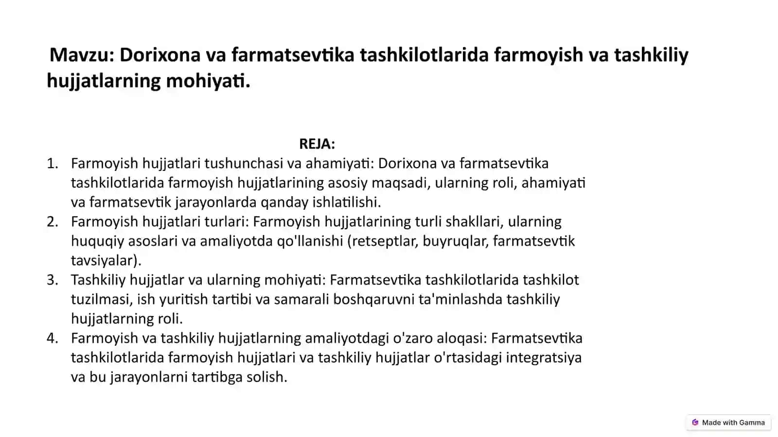 Dorixonava farmatsevtika tashkilotlarida farmoyish huujatlarning mohiyati 2