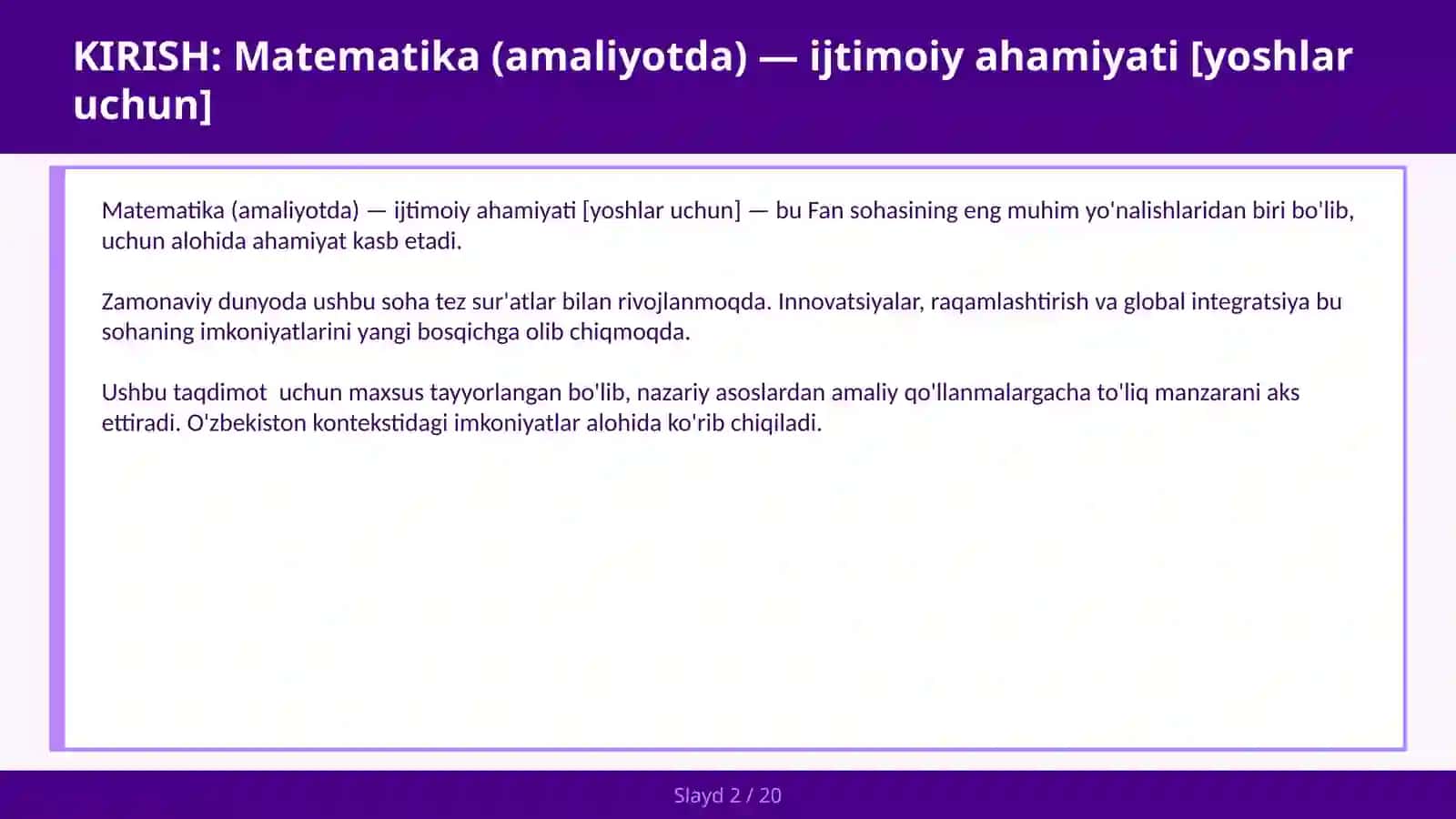 Matematika (amaliyotda) - ijtimoiy ahamiyati [yoshlar uchun] 2