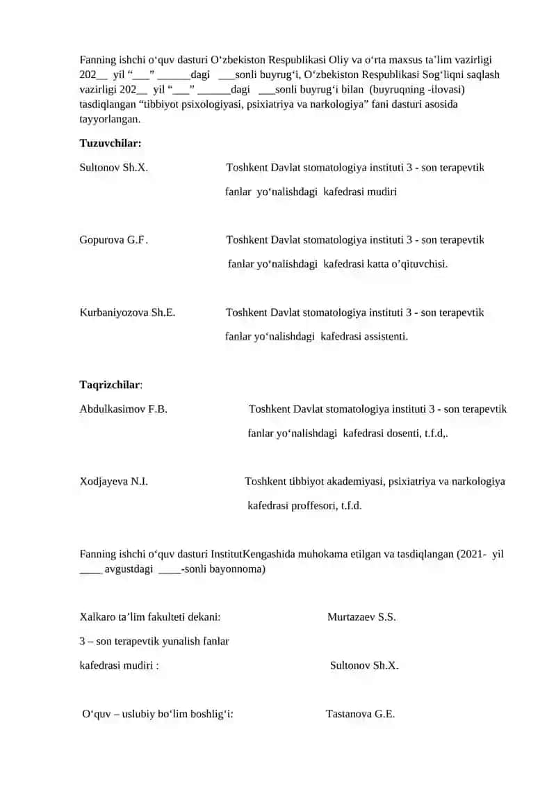 Tibbiyot Psixologiyasi, Psixiatriya va Narkologiya 2