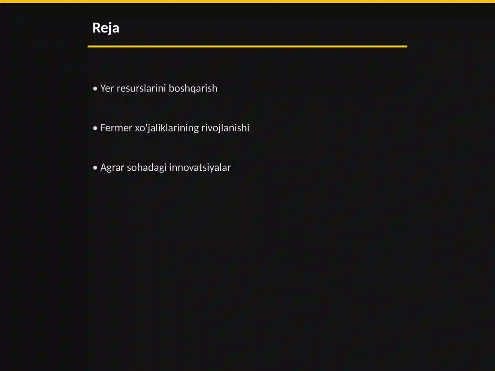 Yer munosabatlari, fermer xo'jaliklari va agrar sohasidagi innovatsiyalar 2