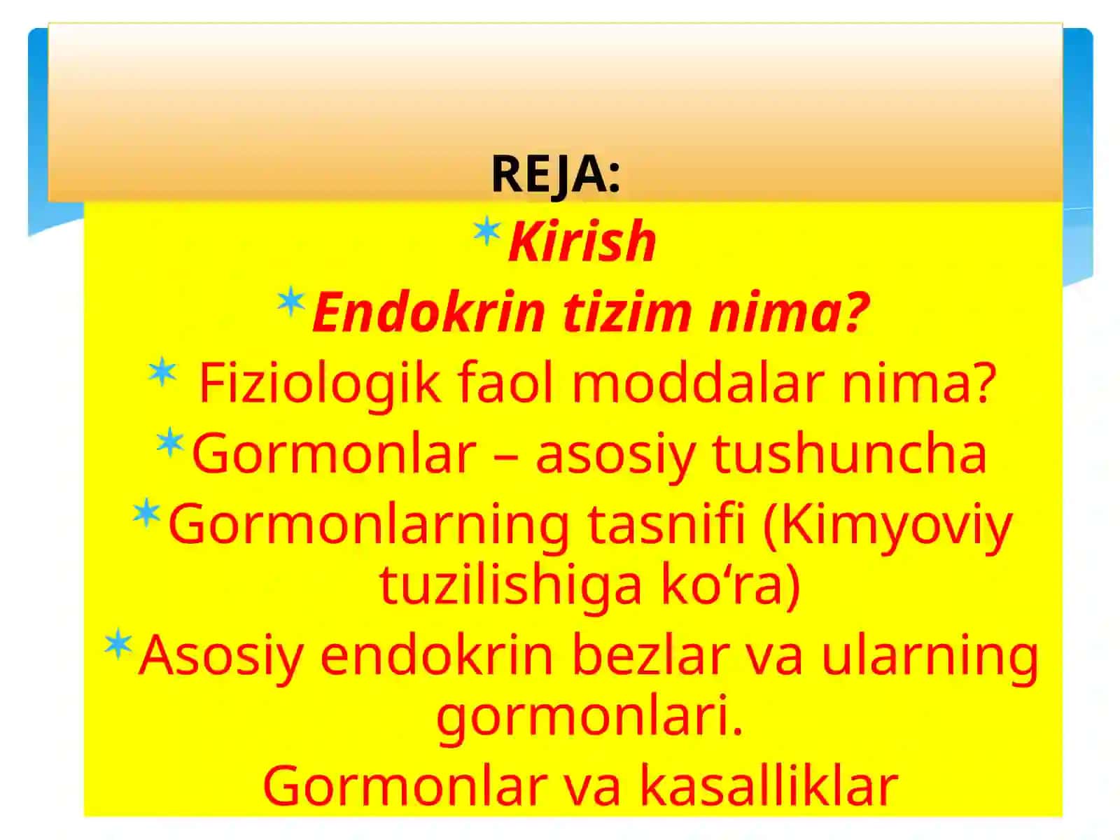 Biokimyo fanidan va endokrin tizimining biokimyosi 2