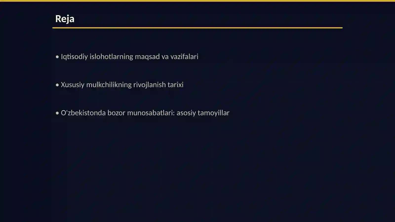Iqtisodiy islohotlar, xususiy mulkchilikning shakllanishi. Õzbekistonda bozor munosabatlarining rivojlanishi 2