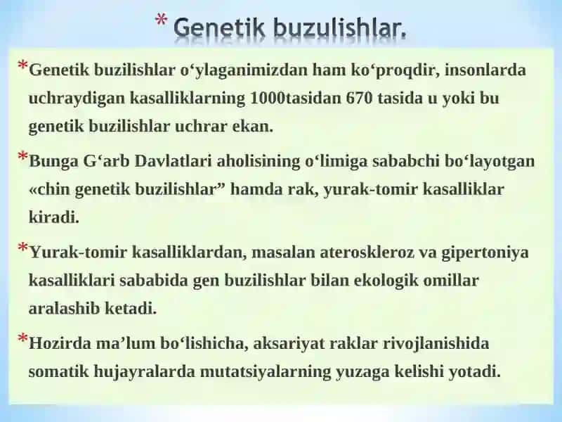 Genetik Buzilishlar va Inson Kasalliklari 2