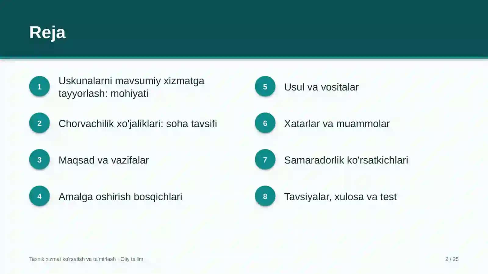 Chorvachilik xo'jaliklarida uskunalarni mavsumiy xizmatga tayyorlash 2