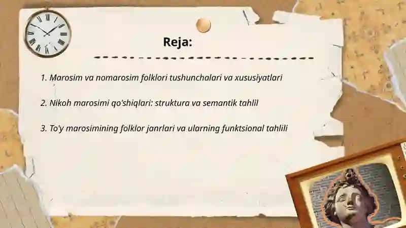 Marosim va nomarosim folklori janrlar, folklor namunalarining tahlili 2