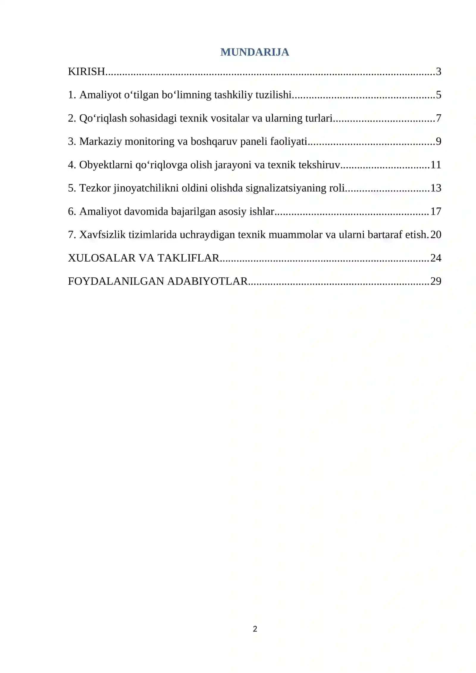 AMALIYOT HISOBOTI. Toshkent shahar IIBB huzuridagi Qo‘riqlash bo‘limi 2