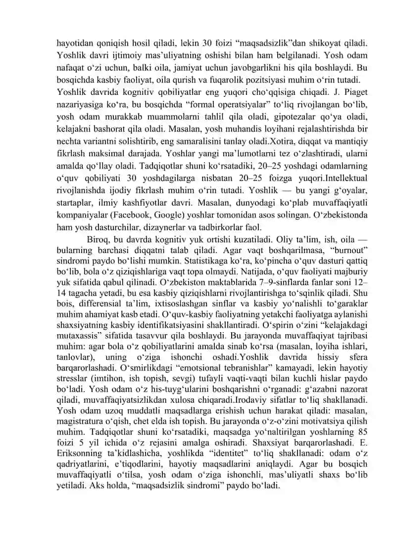 Yoshlik davrining psixologik xususiyatlari 2
