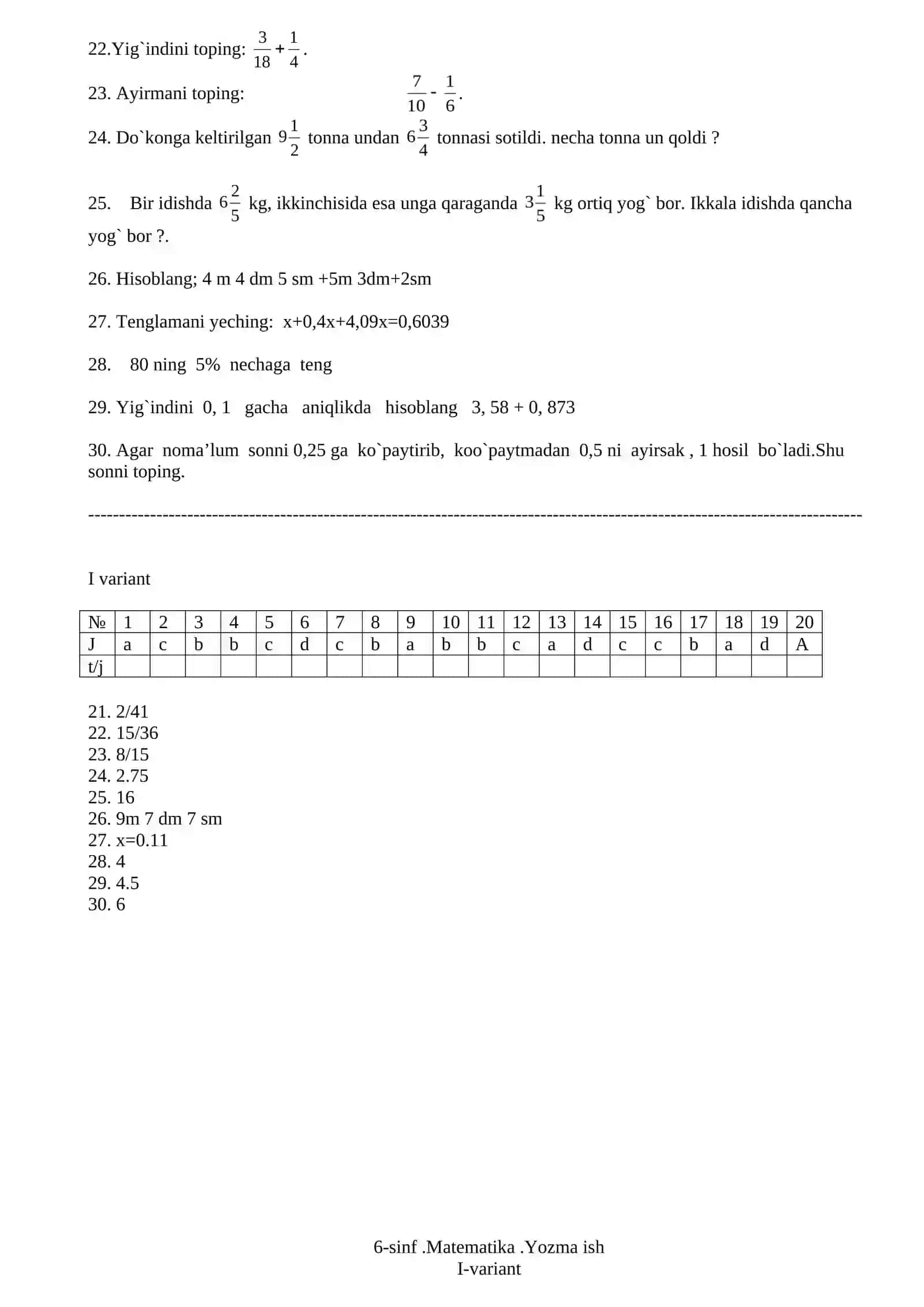 6_sinf Matematika Test 2