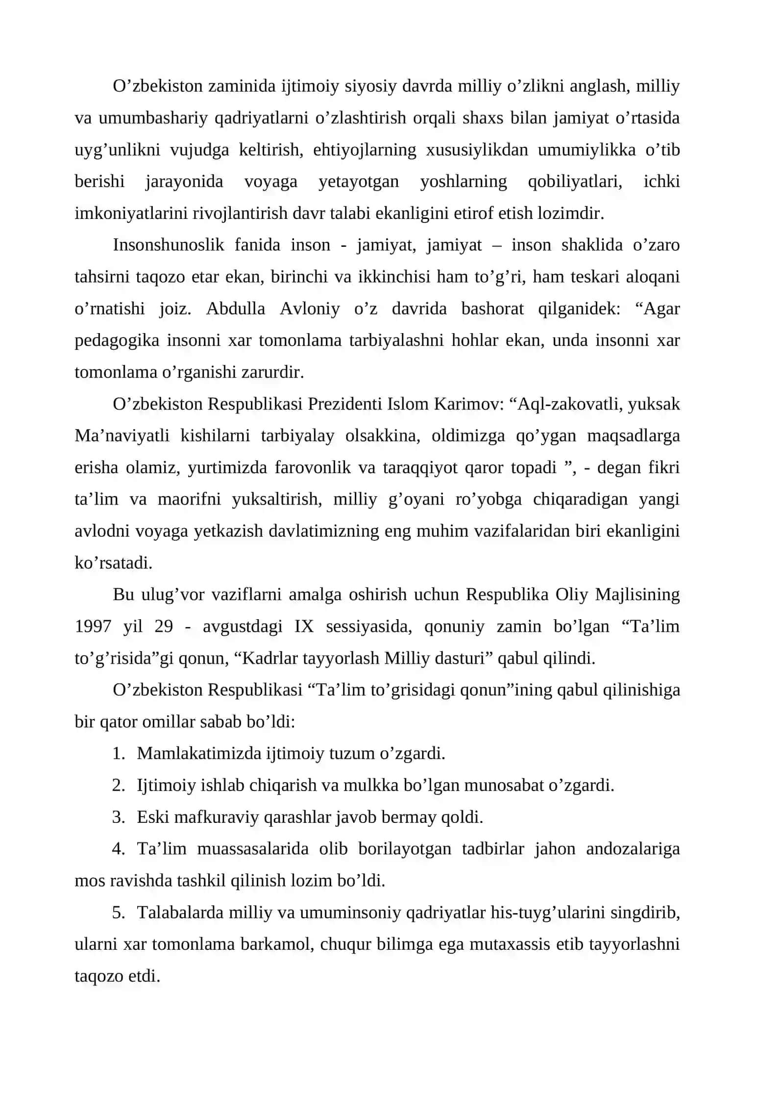 O’zbekiston Resrublikasi Kadrlar tayyorlash milliy dasturining o’ziga xosligi 2