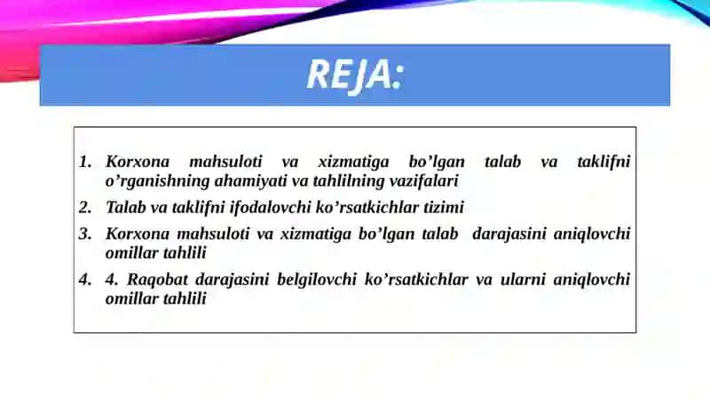 XO’JALIK YURITUVCHI SUB’YEKTLARNING MARKETING FAOLIYATITAHLILI 2
