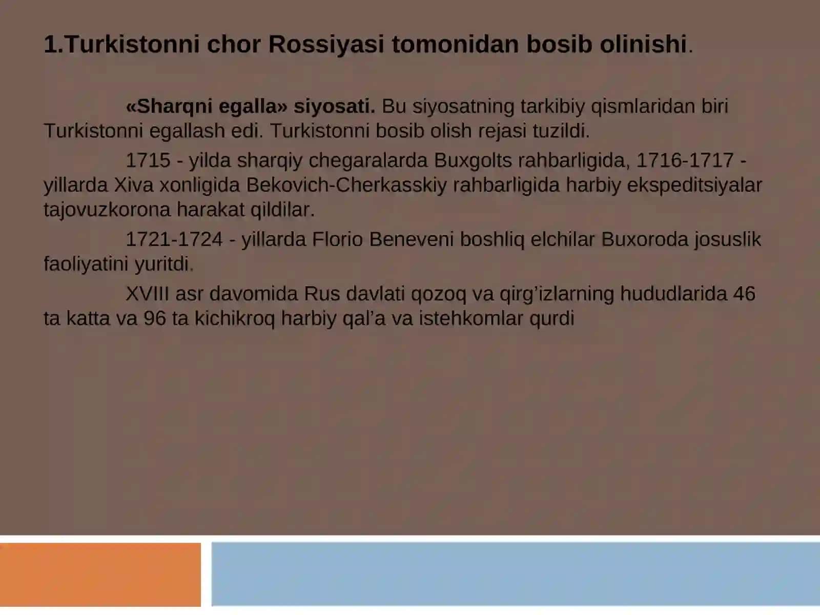 Rossiya imperiyasining Turkistonni bosib olishi, uning istibdodiga qarshi milliy ozodlik kurashi. Jadidchilik 2