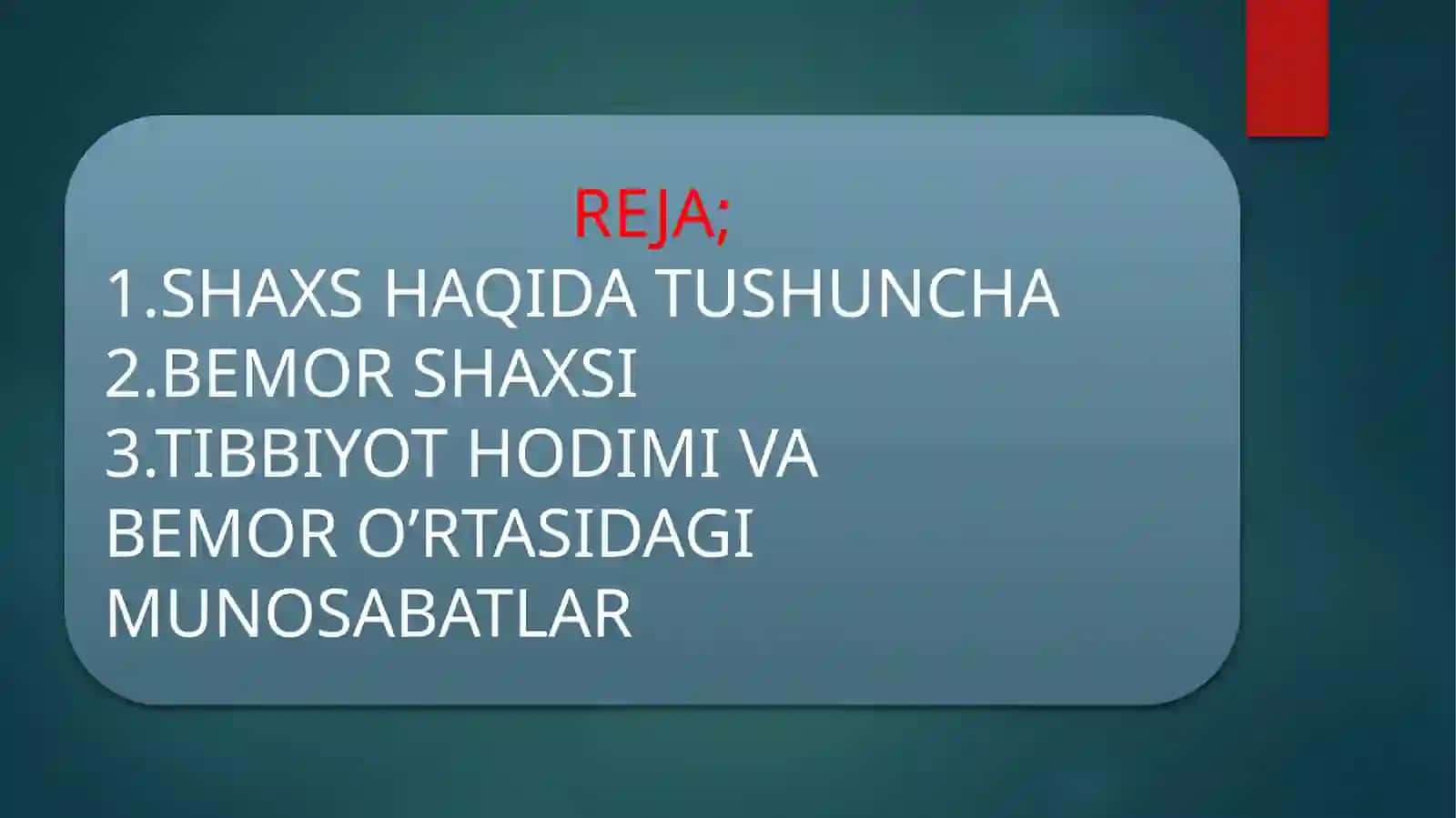 BEMOR SHAXSI, TIBBIYOT HODIMI SHAXSI 2