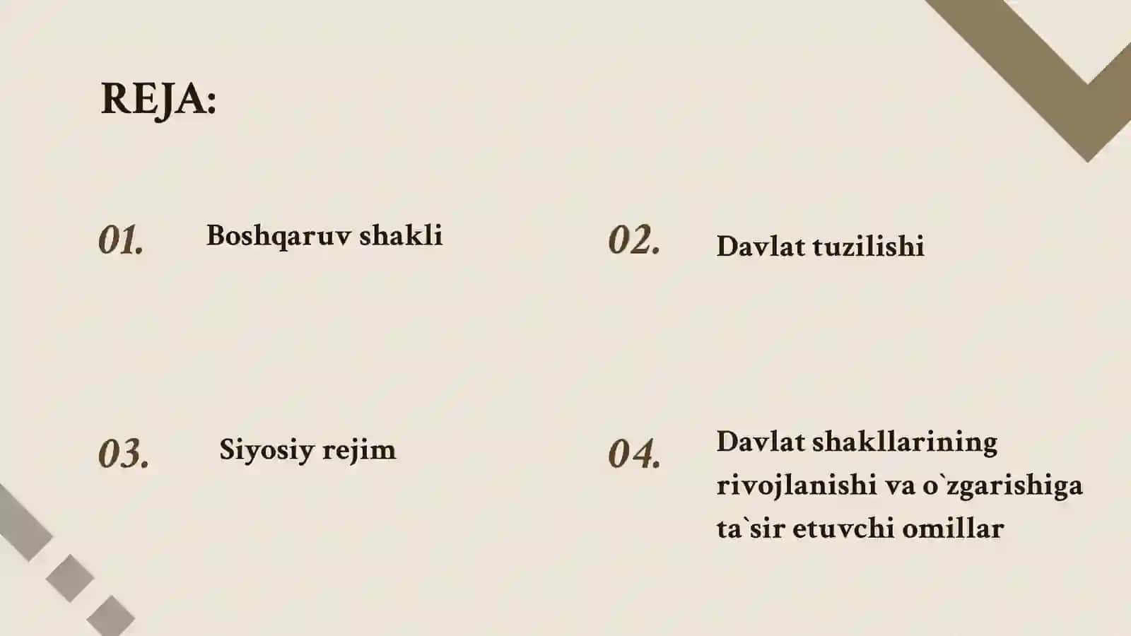 Davlat shakli uning rivojlanishi va o`zgarishiga ta`sir etuvchi omillarni amaliy misollar bilan tushuntiring 2