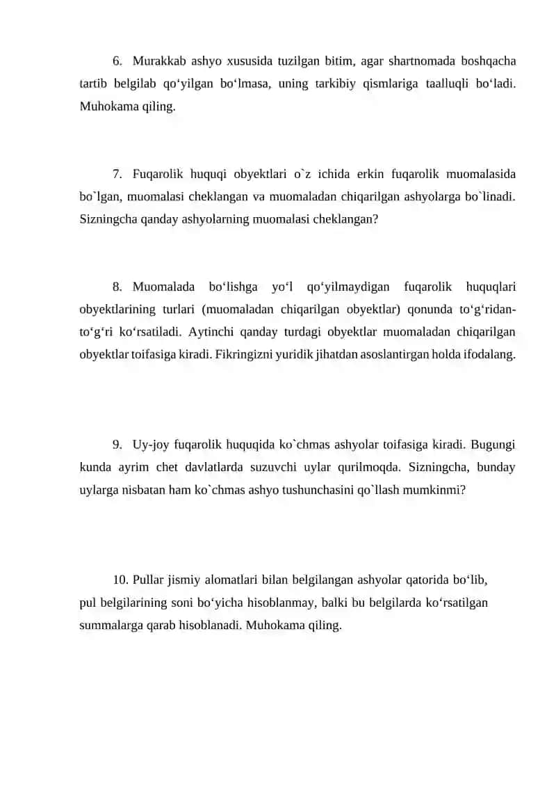 Fuqarolik huquqining obyektlari 2