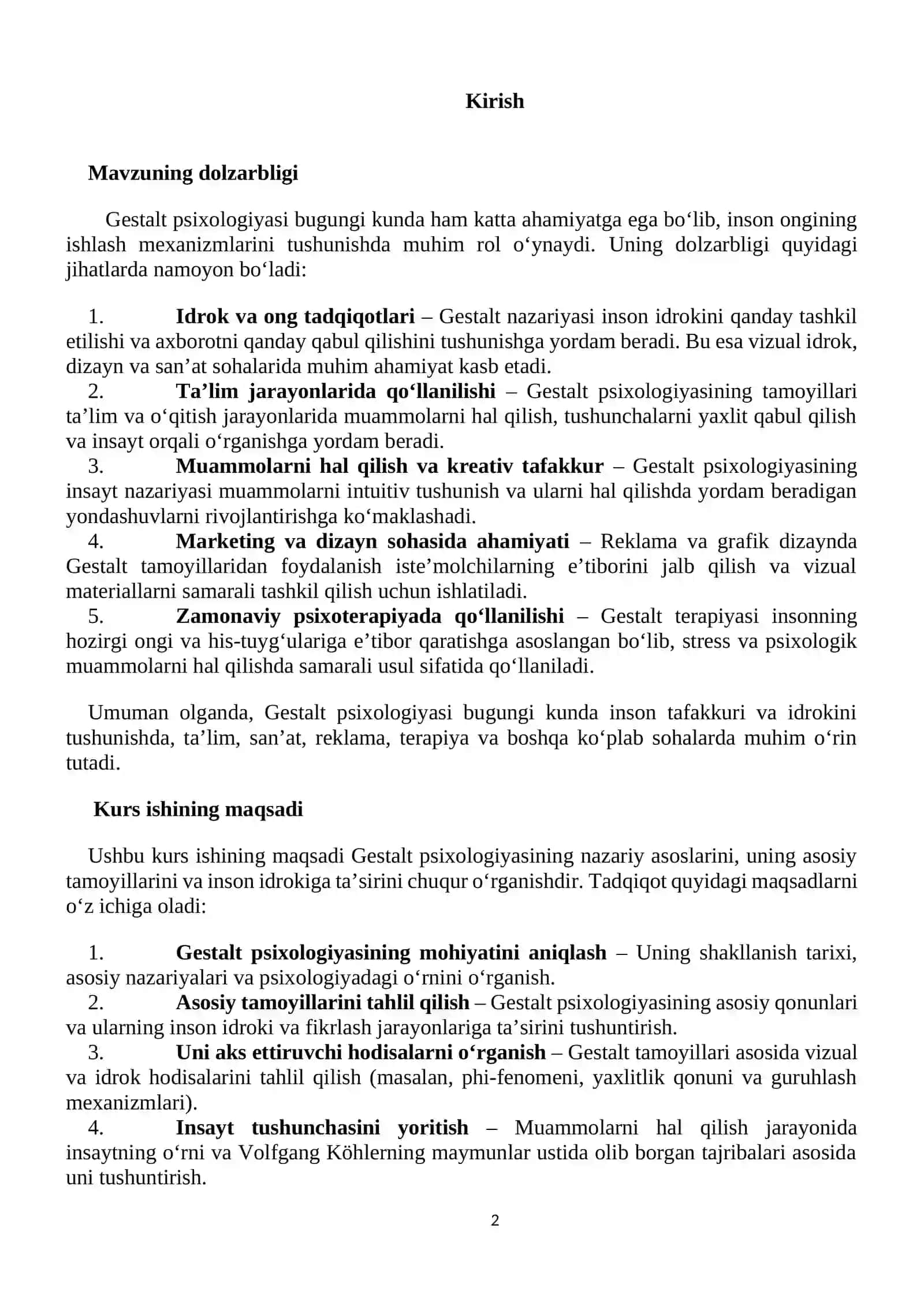 Gestalt psixologiyasining umumiy xususiyatlari: asosiy printsip va uni aks ettiruvchi hodisalar.Insayt haqida fikir 2