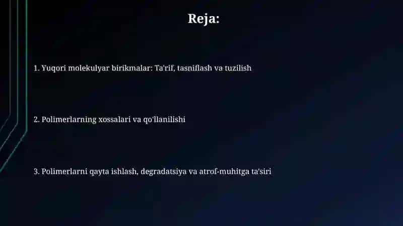 Yuqori molekulyar birikmalar ta'rifi 2