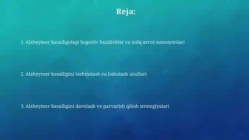 Alzheymer kasalligining kognitiv buzilishlar 2