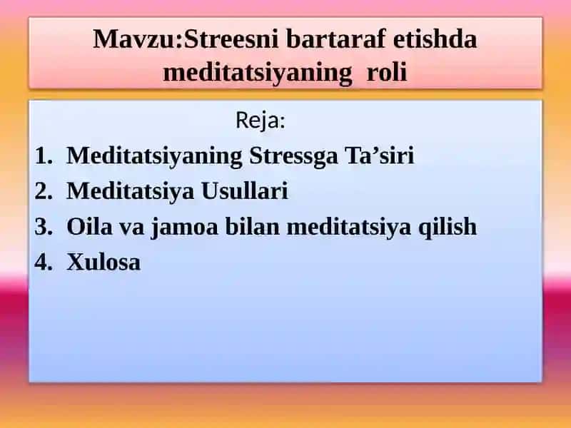 Streesni bartaraf etishda meditatsiyaning  roli 2