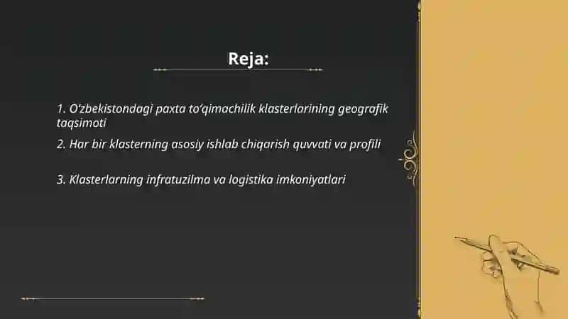 Oʻzbekistondagi mavjud paxta toʻqimachilik klasterlari 2