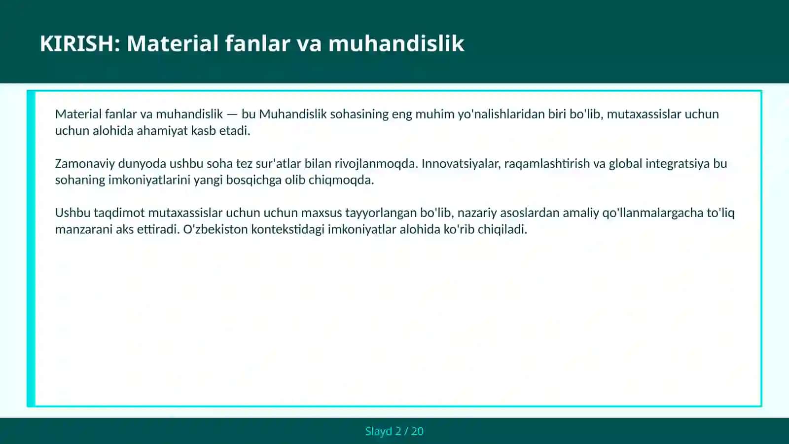 MATERIAL FANLAR VA MUHANDISLIK 2