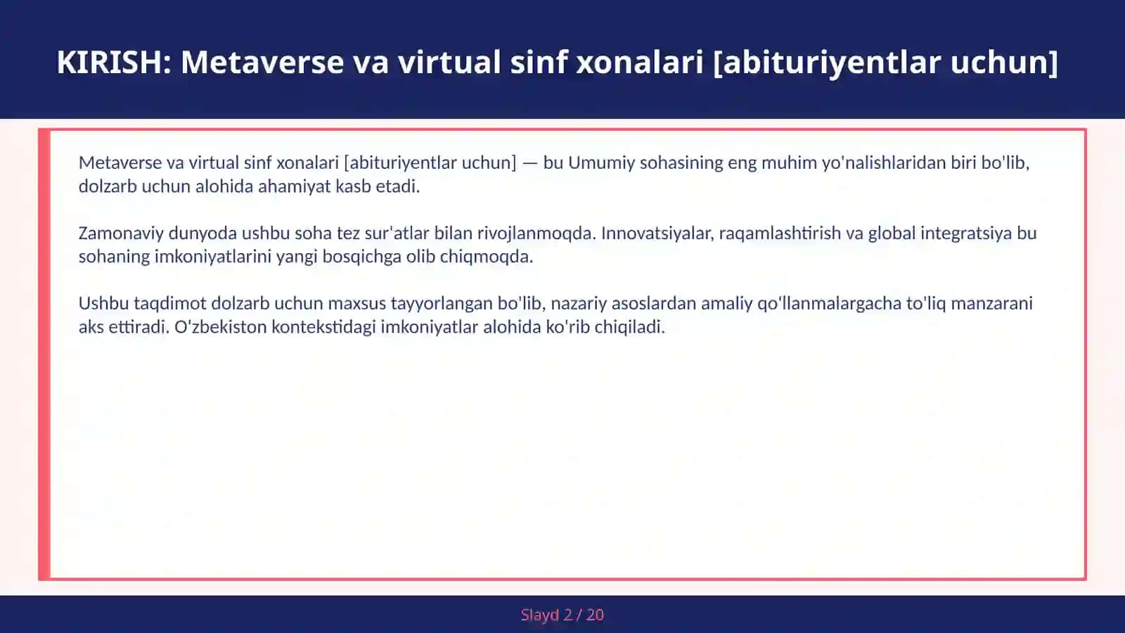 Metaverse va virtual sinf xonalari [abituriyentlar uchun] 2