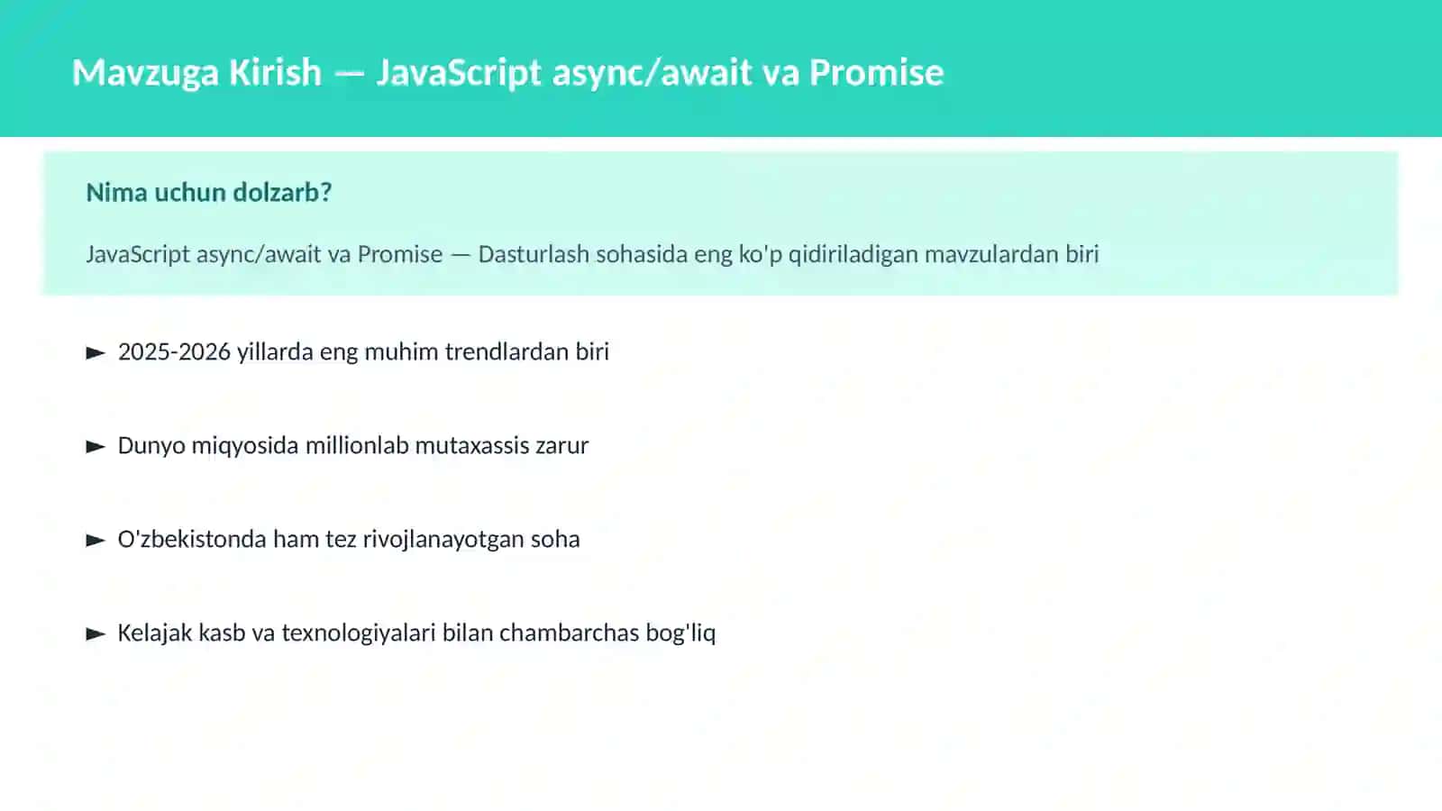 JavaScript async/await va Promise 2