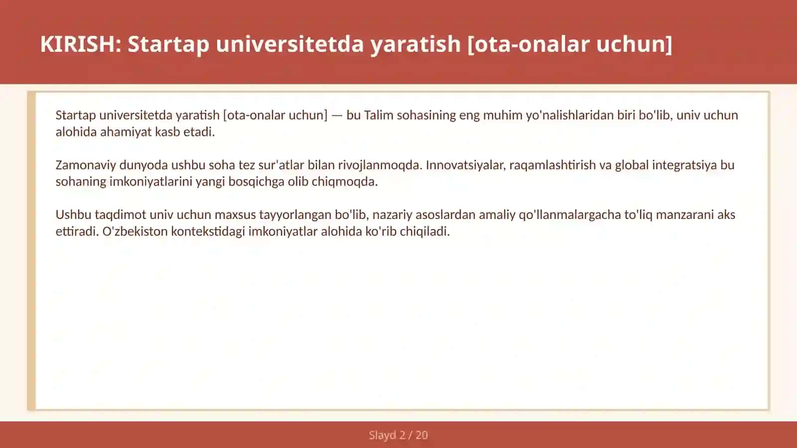 Startap universitetda yaratish [Ota-onalar uchun] 2
