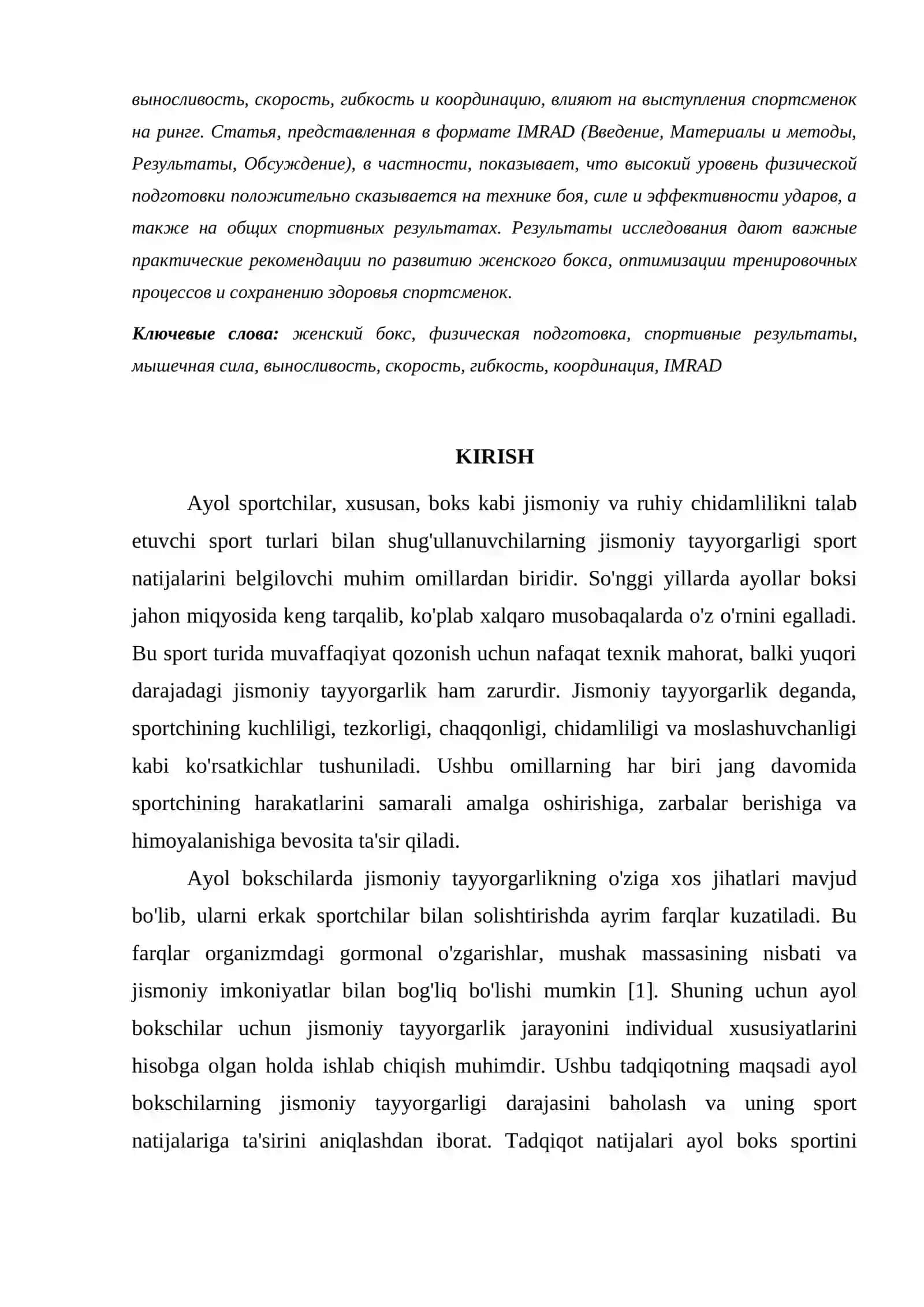 AYOL BOKSCHILARNING JISMONIY TAYYORGARLIGI VA SPORT NATIJALARIGA TA'SIRI 2