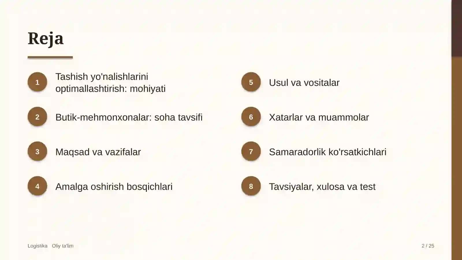 Butik-mehmonxonalarda tashish yo'nalishlarini optimallashtirish 2
