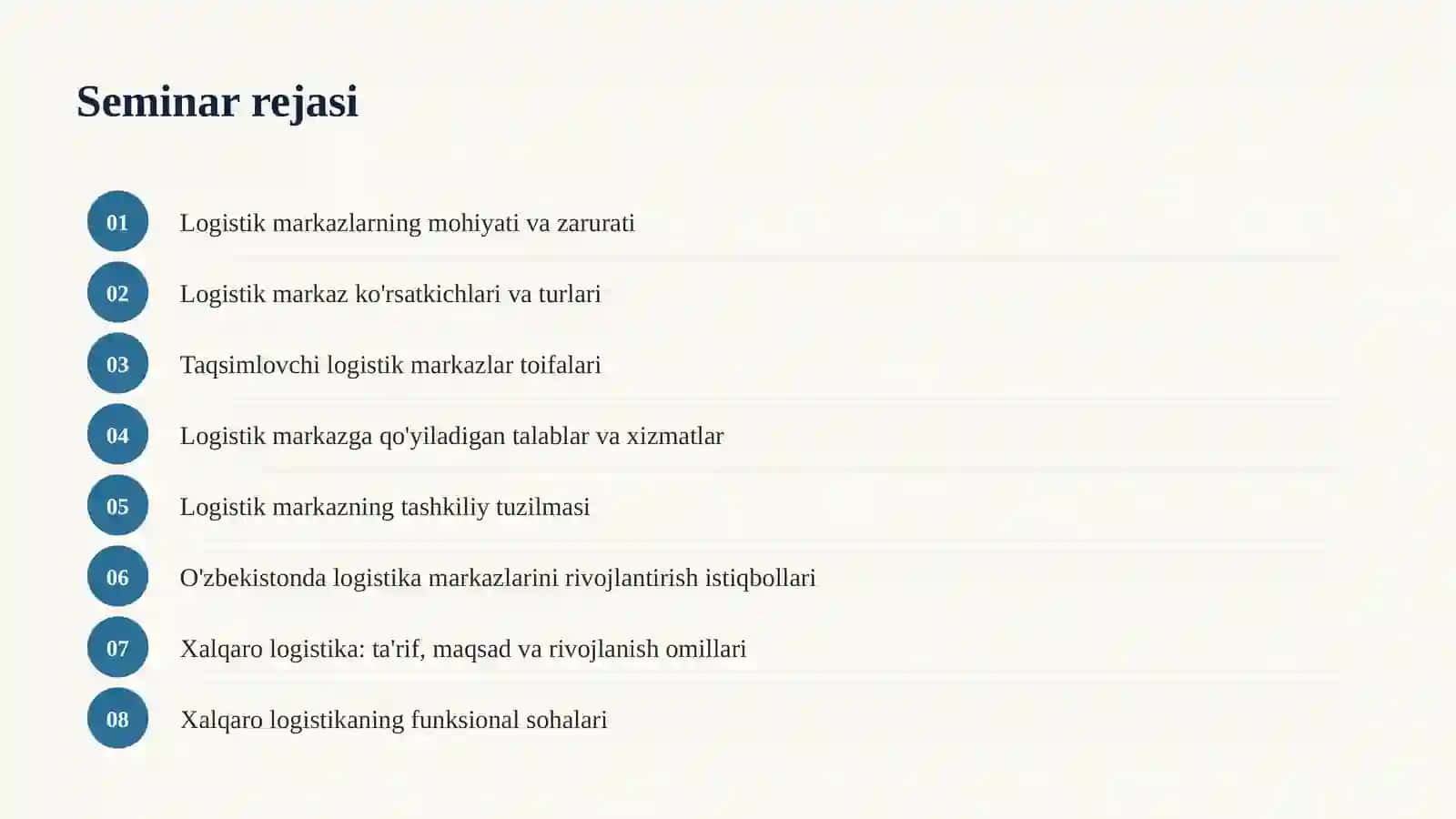TIJORAT LOGISTIKASI KURSI — 2-SEMINAR 2