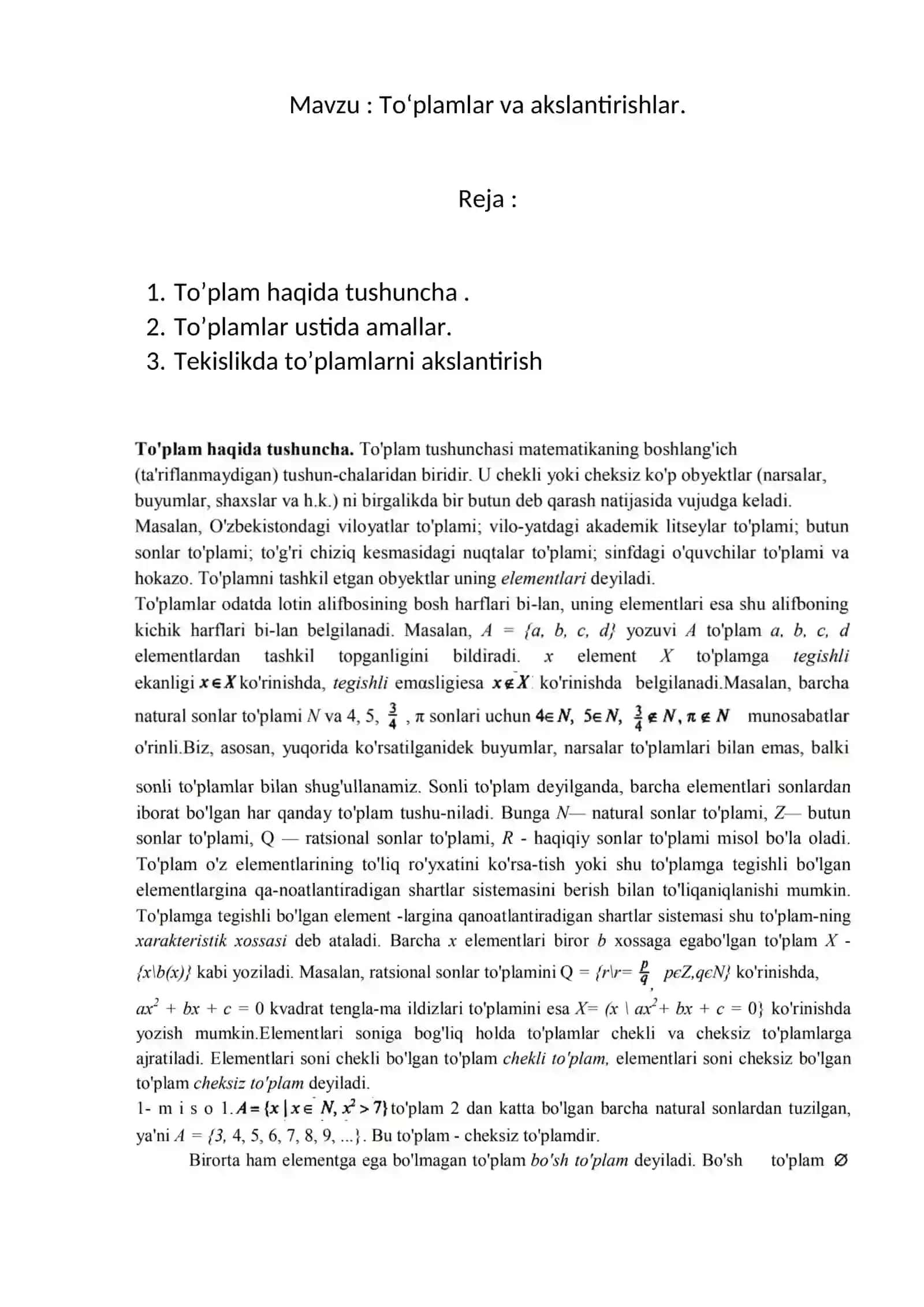 Toʻplamlar va akslantirishlar 2