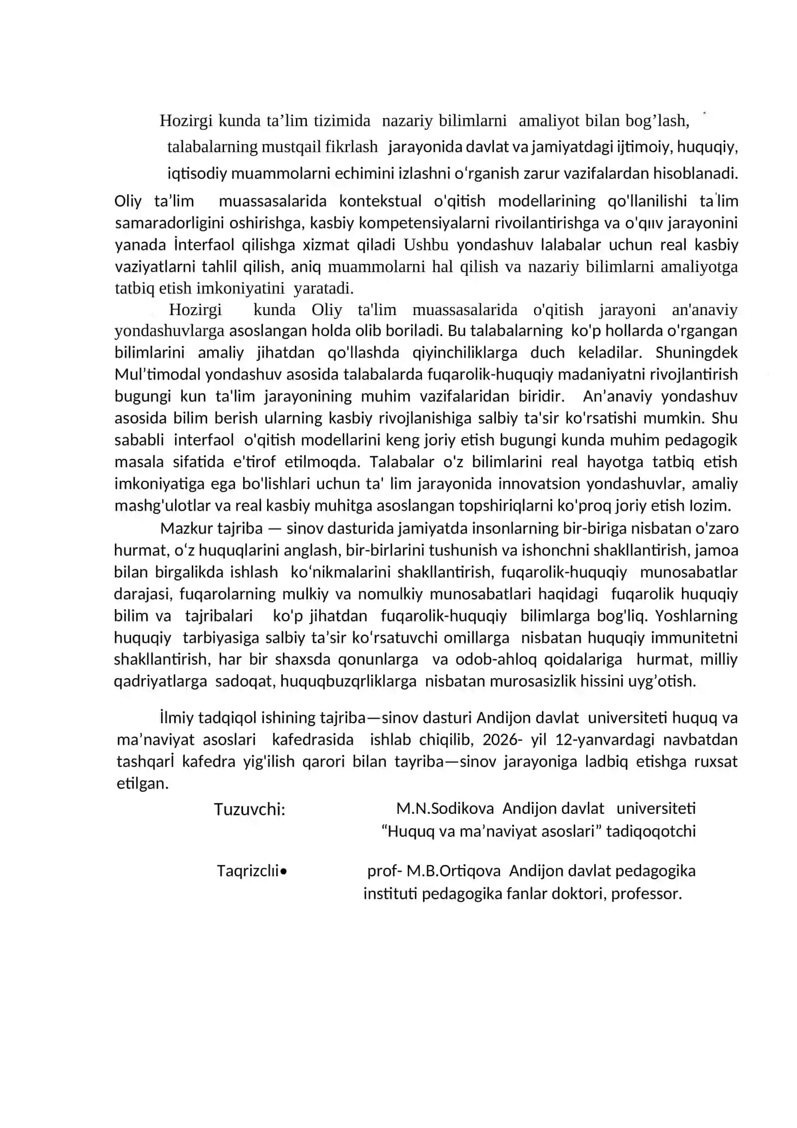 Multimodal yondashuv asosida talabalarning fuqarolik-huquqiy madaniyatini rivojlantirish metodikasi 2