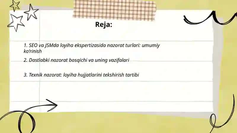 SEO va JSM da nazorat turlari va bosqichlari loyiha ekspertizasi 2