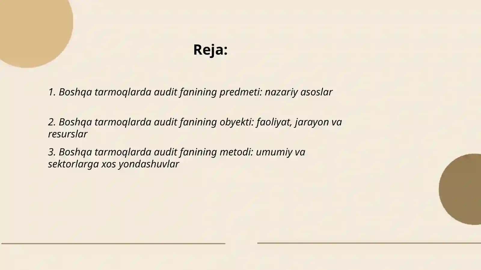 Boshqa tarmoqlarda audit fanining predmeti: nazariy asoslar 2