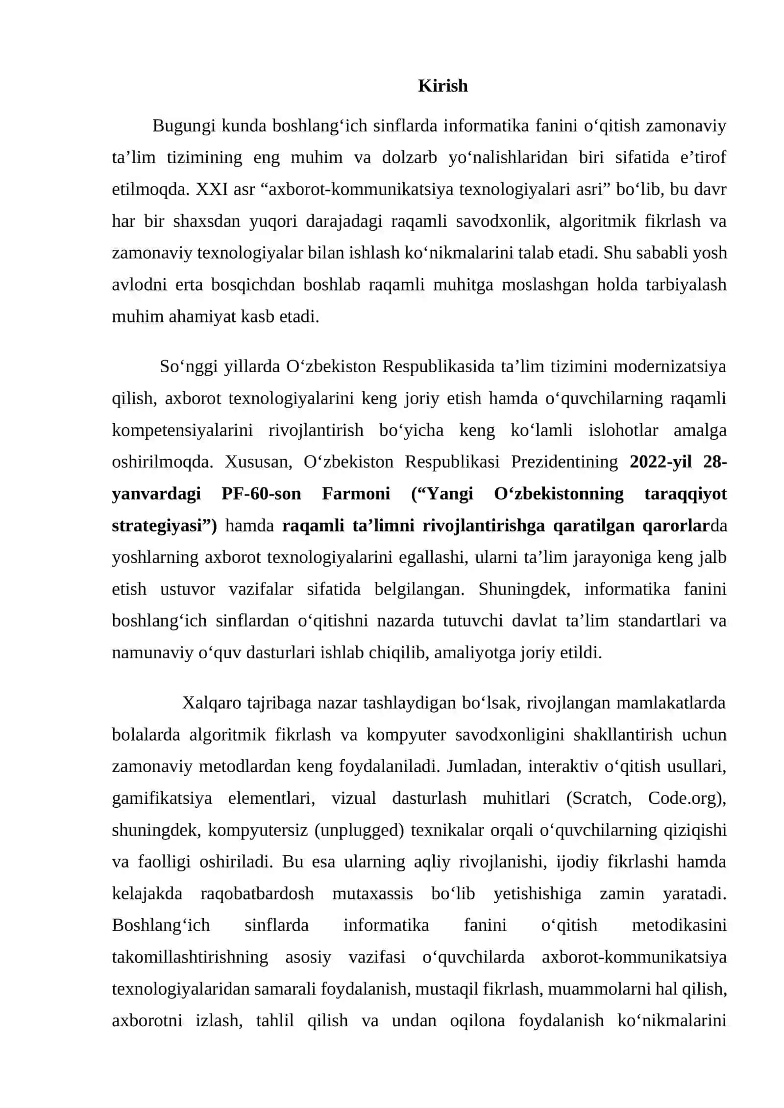 Boshlang‘ich sinf o‘quvchilariga informatika fanini o‘rgatishda tayyorlov kurslarining metodik tizimi 2