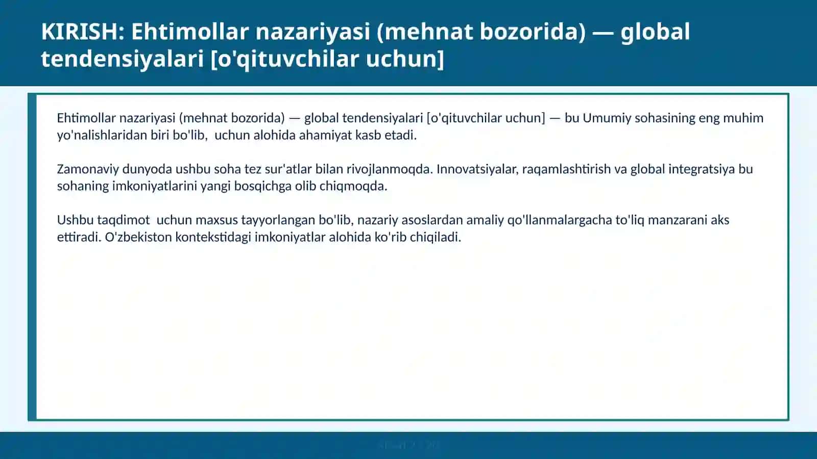 Ehtimollar nazariyasi (mehnat bozorida) — global tendensiyalari [o'qituvchilar uchun] 2