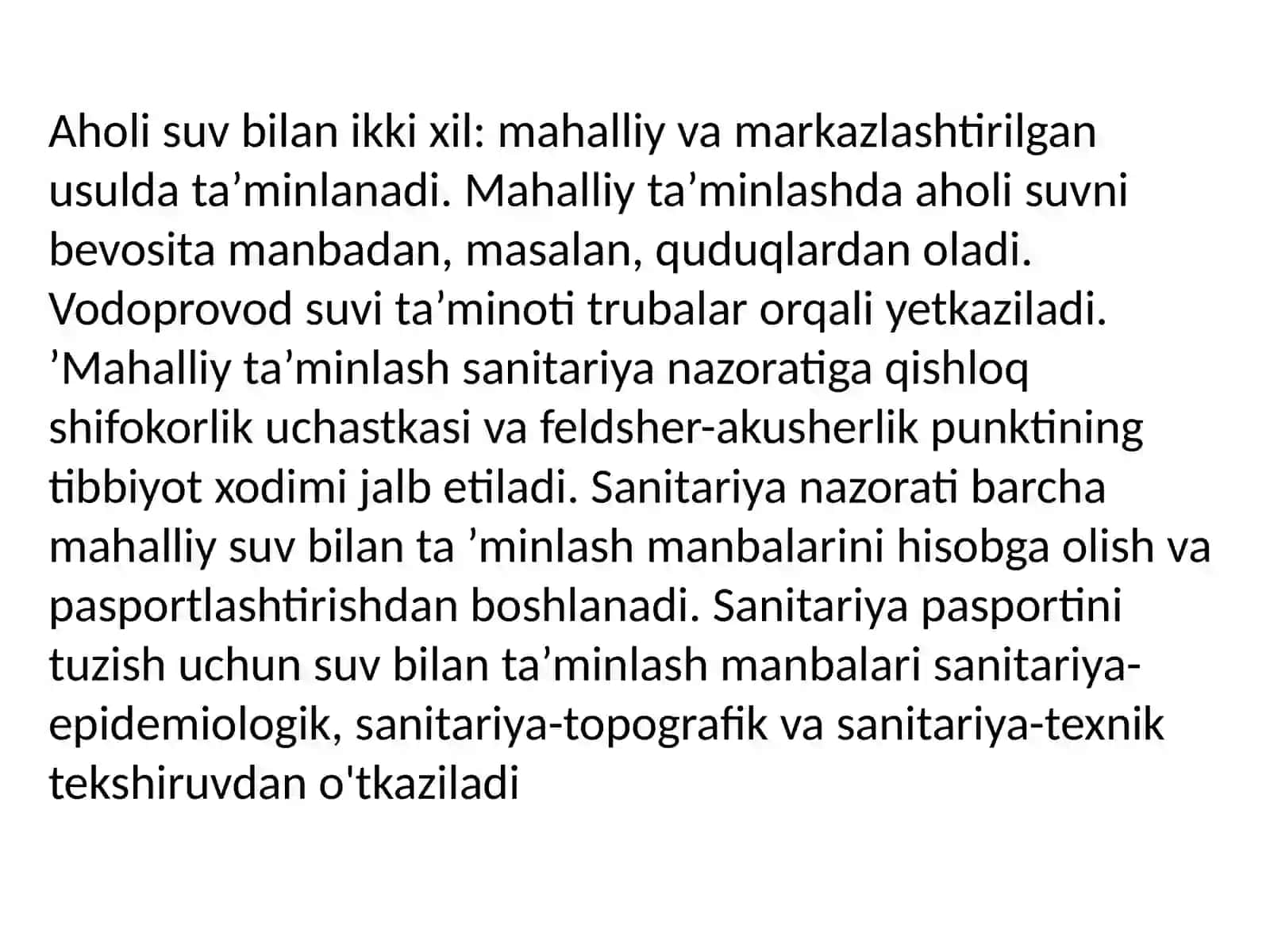Mahalliy va markazlashgan suv taʼminoti haqida tushuncha. Va ularning gigiyenik ahamiyati 2