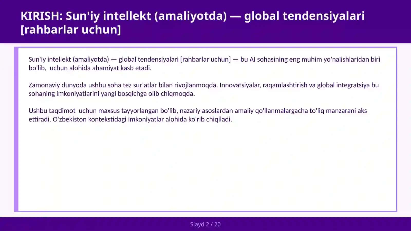 Sun'iy intellekt (amaliyotda) — global tendensiyalari [rahbarlar uchun] 2