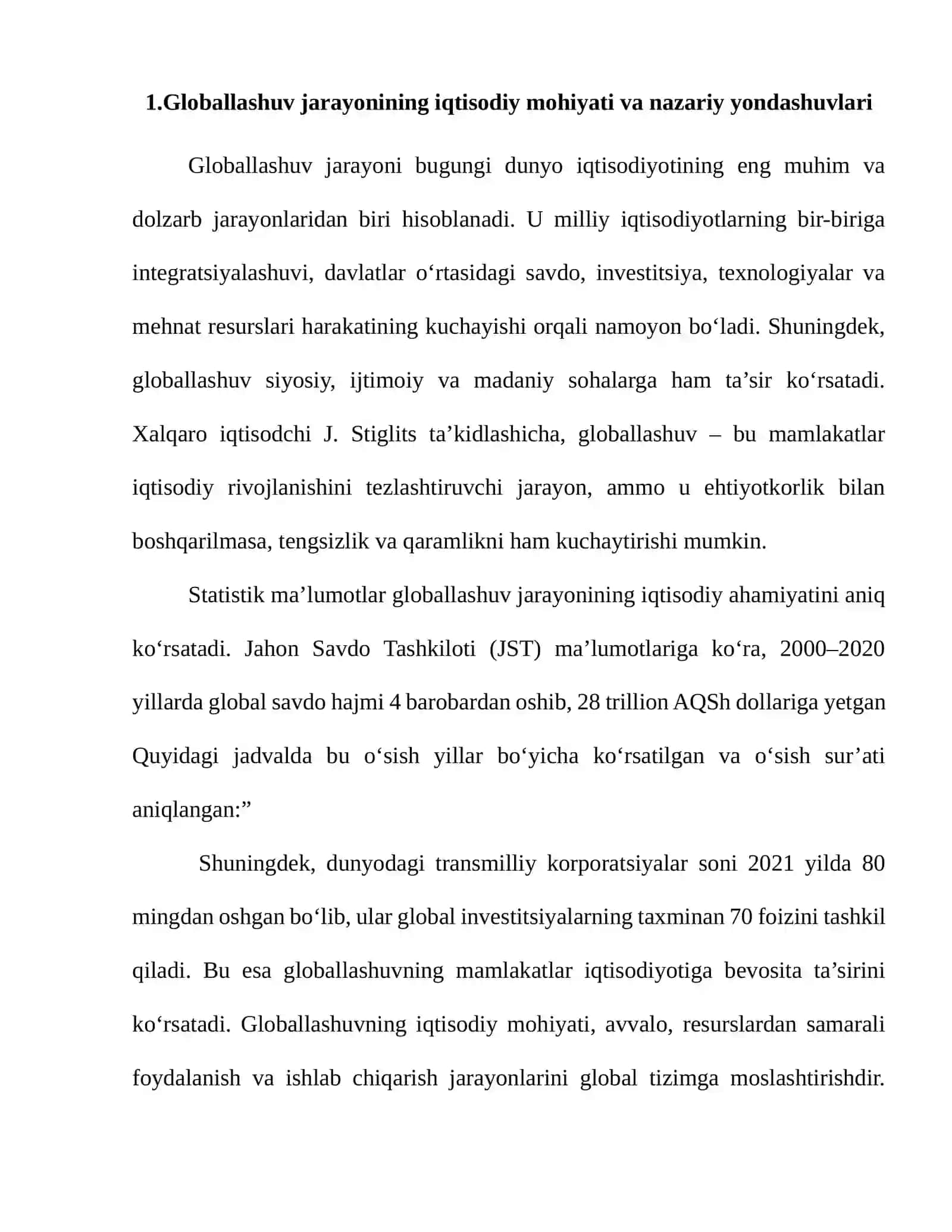Globallashuv sharoitida jahon iqtisodiyotining rivojlanish tendensiyalari 2