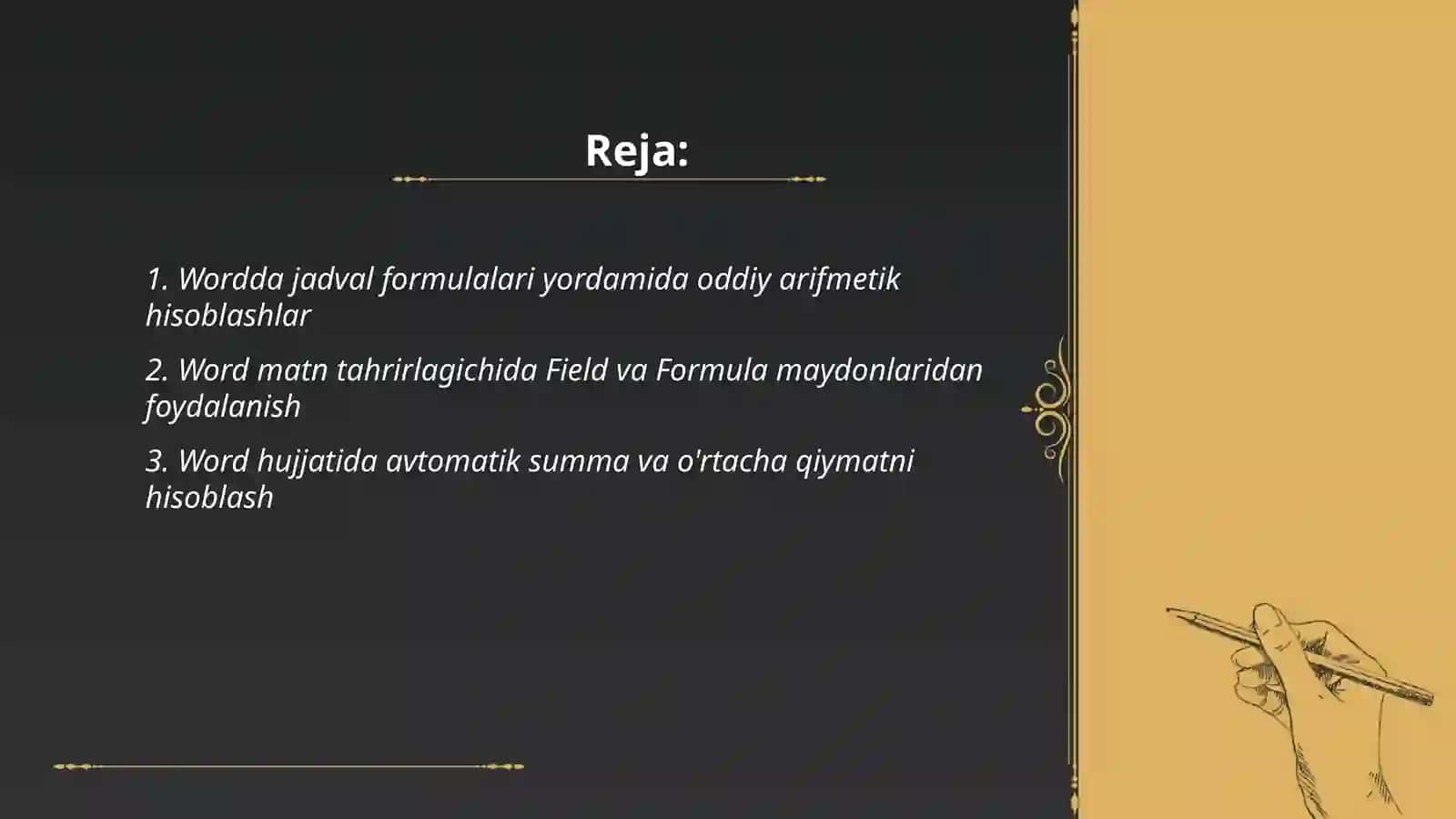 Word matn tahrirlagichida hisoblash ishlarini bajarish 2