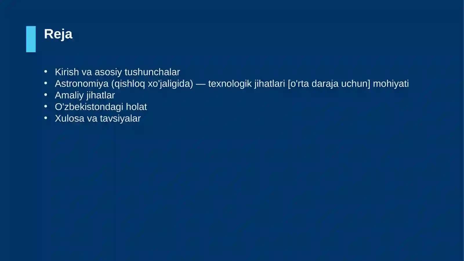 Astronomiya (qishloq xo'jaligida) — texnologik jihatlari [o'rta daraja uchun] 2
