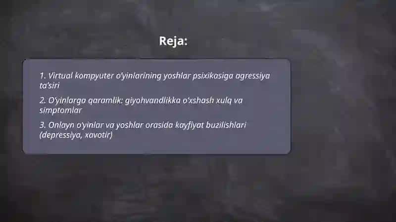 Virtual kompyuter oʻyinlarining yoshlar psixikasiga agressiya taʼsiri 2