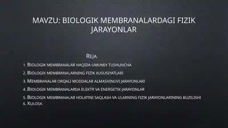 Biofizika - Biologik membranalardagi fizik jarayonlar (11 slayd PPT) 2