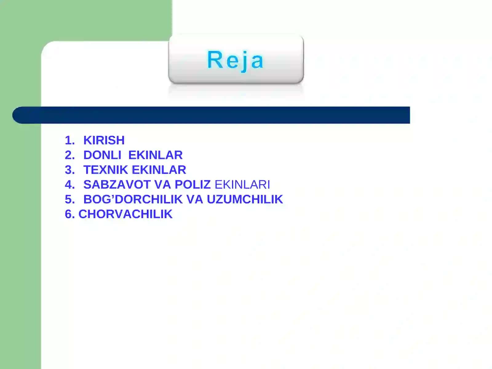 JAHON QISHLOQ XO’JALIGI TARMOQLARI GEOGRAFIYASI 2