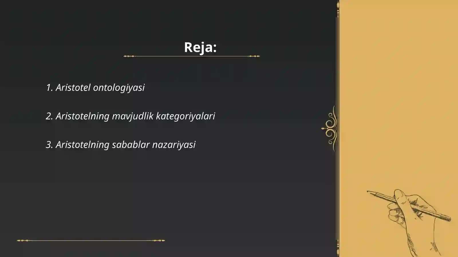 Aristotel, Farobiy va Kont ontologiyasining kategoryalarining tasnifi 2
